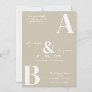 Modern Elegant Taupe Initial Wedding Invitation