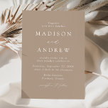 Modern Elegant Taupe Minimalist Wedding Invitation<br><div class="desc">Invite guests to your wedding with this taupe minimalist wedding invitation designed with a soft, modern aesthetic. The layout features classic serif lettering paired with a delicate calligraphy script accent, creating a refined presentation of your names and wedding details. The warm taupe background offers an understated, versatile tone that works...</div>