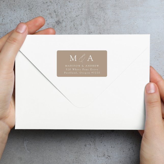 Modern Elegant Taupe Monogram Return Address Label (Creator Uploaded)