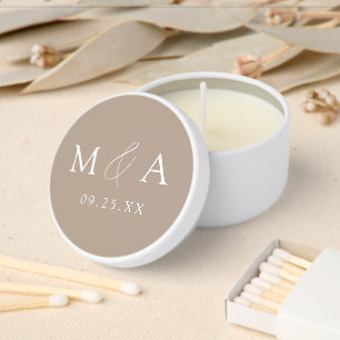 Modern Elegant Taupe Monogram Wedding Mini Candle Favors