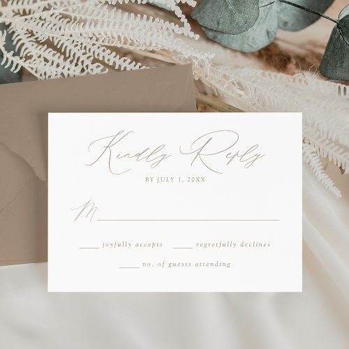Modern Elegant Taupe Script Wedding RSVP Card