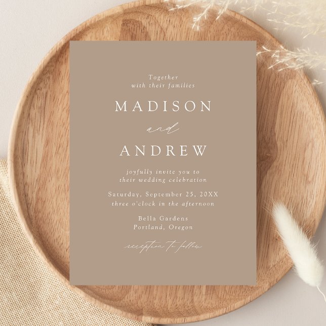 Modern Elegant Taupe Wedding Invitation Postcard (Creator Uploaded)