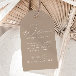 Modern Elegant Taupe Wedding Welcome Gift Tags