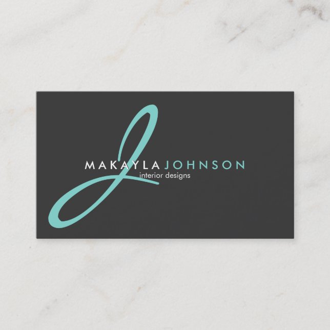 Modern & Elegant teal blue Monogram Professional Business Card (Front)