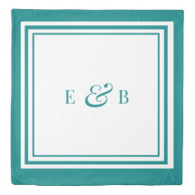 Modern Elegant Teal Custom Monogrammed Queen Duvet
