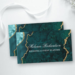 Modern Elegant Teal Gold Marble Agate Geode Business Card