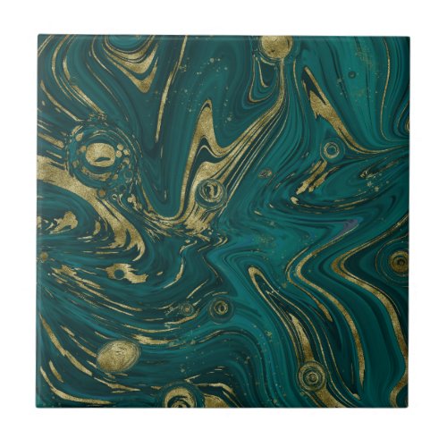 Modern Elegant Teal Green  Gold Marble Swirl   Ceramic Tile