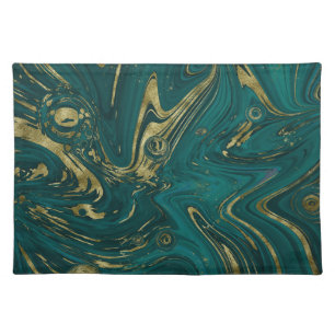 Modern Elegant Teal Green & Gold Marble Swirl Cloth Placemat