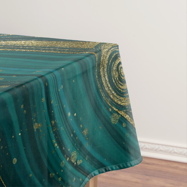 Modern Elegant Teal Green & Gold Marble Swirl    Tablecloth (In Situ)