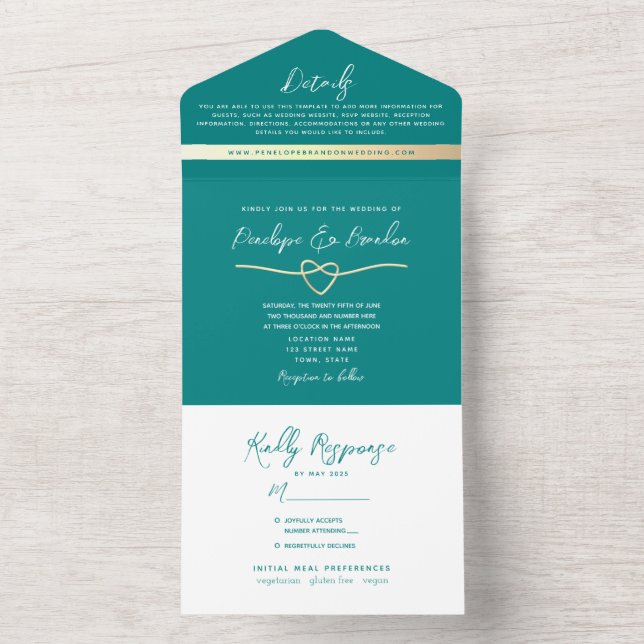 Modern Elegant Teal Wedding All In One Invitation (Inside)