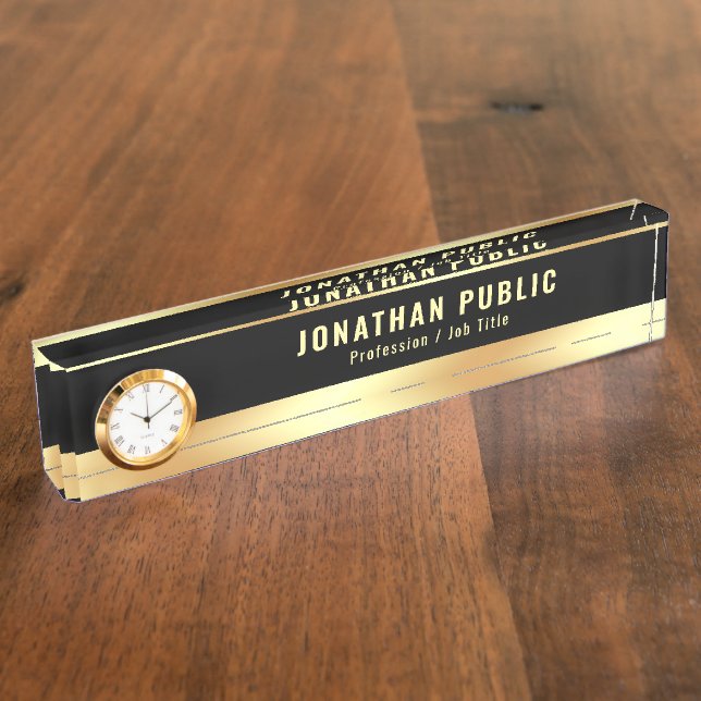 Modern Elegant Template Black & Gold Professional Desk Name Plate (Side)