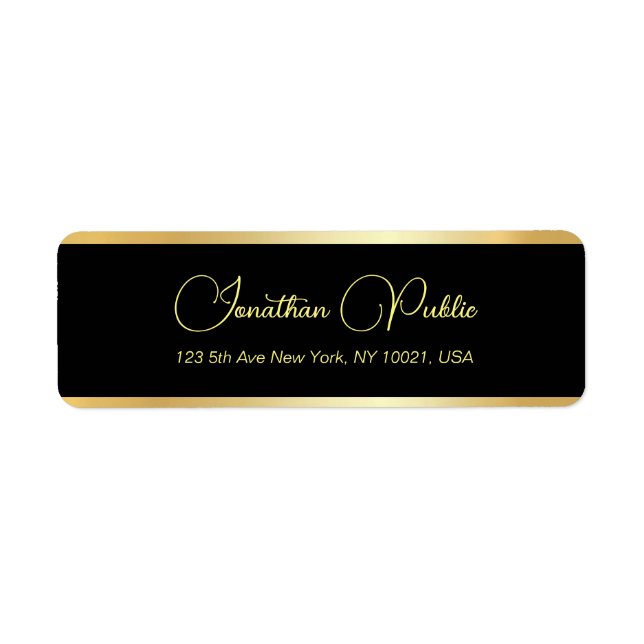 Modern Elegant Template Black Gold Return Address Label (Front)