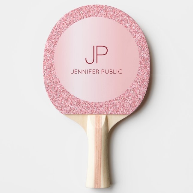 Modern Elegant Template Custom Rose Gold Monogram Ping Pong Paddle (Front)