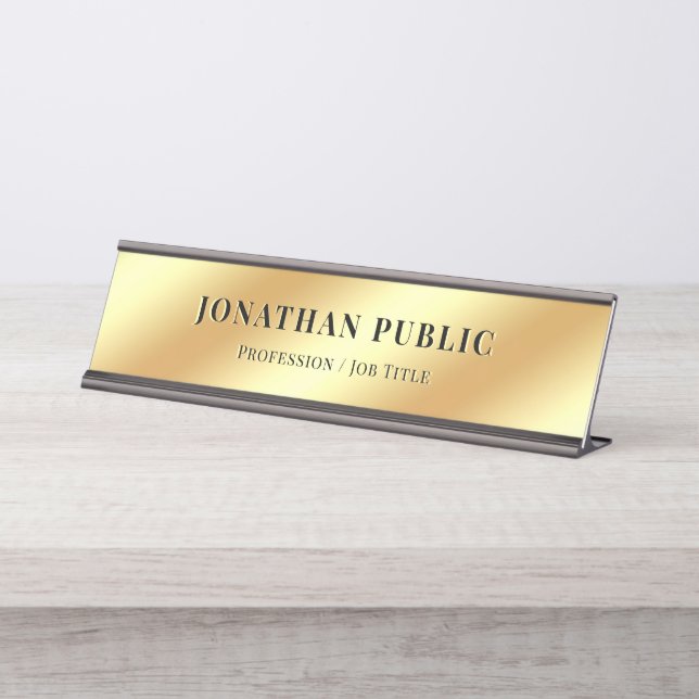 Modern Elegant Template Glam Gold Professional Desk Name Plate (Front)