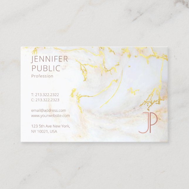 Modern Elegant Template Gold Marble Monogram Luxe Business Card (Front)