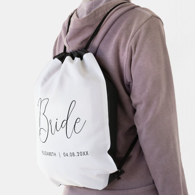 Modern Elegant Template Handwritten Bride Gifts Drawstring Bag (Insitu)