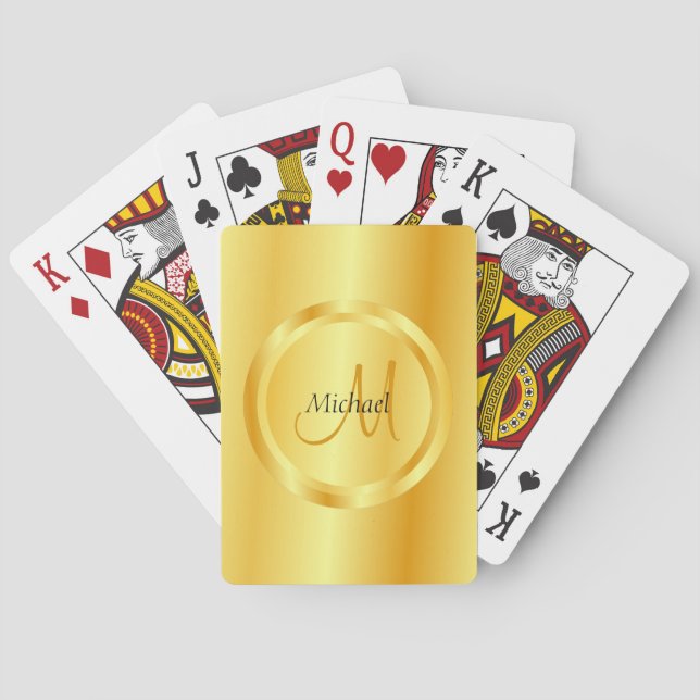Modern Elegant Template Monogram Initial Faux Gold Poker Cards (Back)