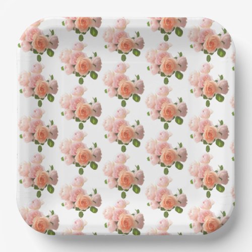 Modern Elegant Template Trendy Roses Design Paper Plates