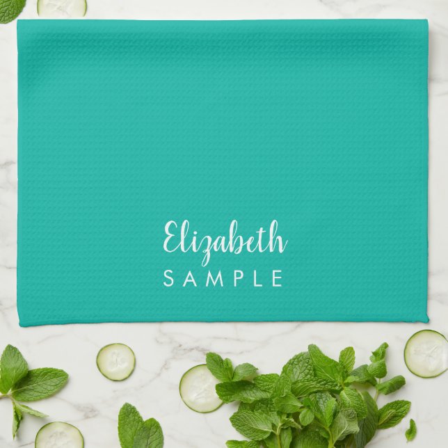 Modern Elegant Template Typography Name Best Teal Kitchen Towel (Folded)