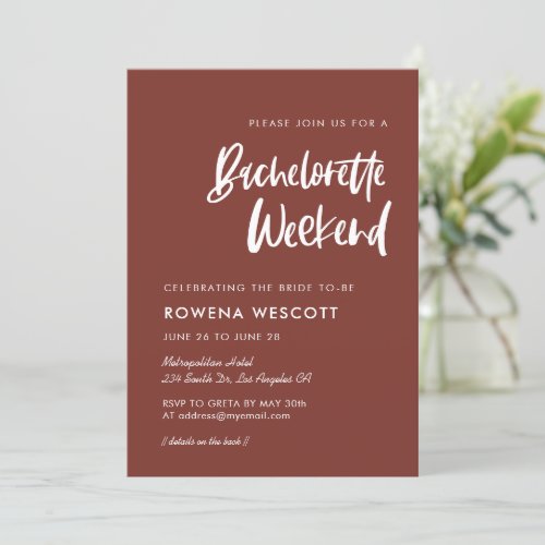 Modern elegant terracotta Bachelorette Weekend Invitation