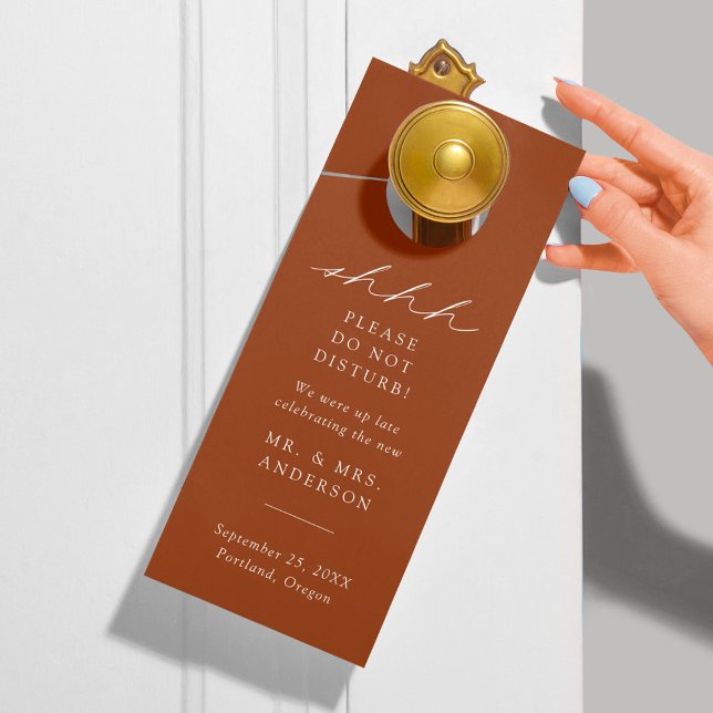 Modern Elegant Terracotta Do Not Disturb Wedding Door Hanger (Creator Uploaded)