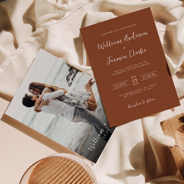 Modern Elegant Terracotta Full Photo Wedding Invitation (Creator Uploaded)