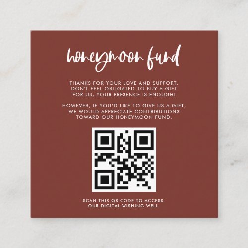 Modern elegant terracotta Honeymoon fund QR code Enclosure Card