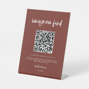 Modern elegant terracotta Honeymoon fund QR code Pedestal Sign