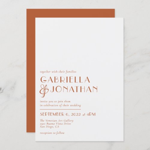 Modern Elegant Terracotta Ivory Wedding Invitation
