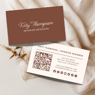 Modern Elegant Terracotta Minimalist QR Code Business Card