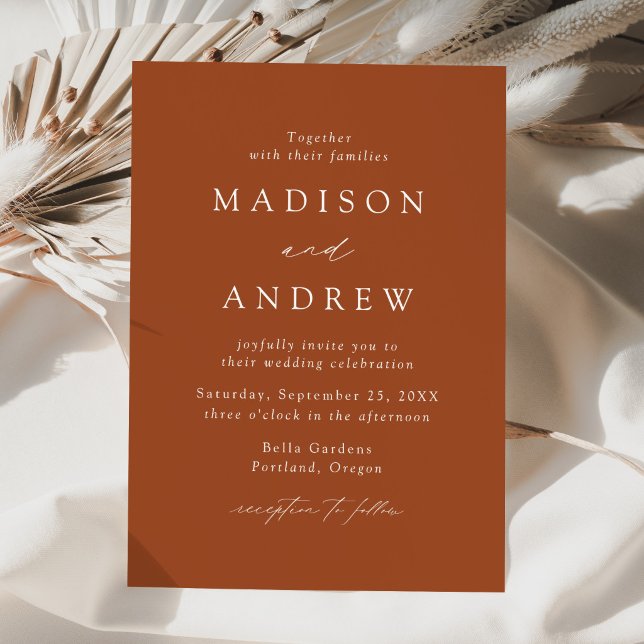 Modern Elegant Terracotta Minimalist Wedding Invitation (Creator Uploaded)