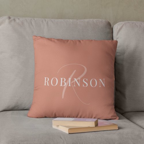 Modern Elegant Terracotta Monogram Initial Name Throw Pillow