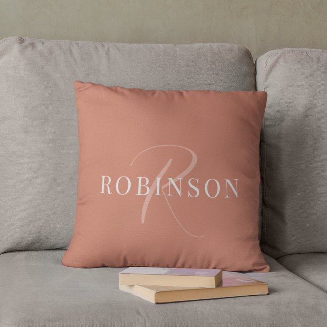 Modern Elegant Terracotta Monogram Initial Name Throw Pillow (Creator Uploaded)