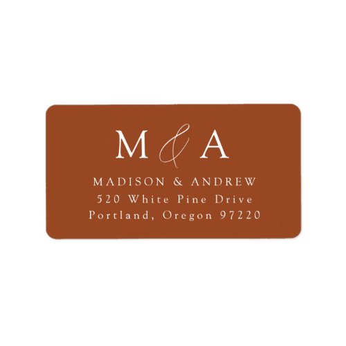 Modern Elegant Terracotta Monogram Return Address Label
