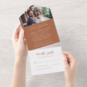 Modern Elegant Terracotta Photo RSVP Wedding All In One Invitation