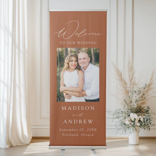 Modern Elegant Terracotta Photo Wedding Welcome Retractable Banner