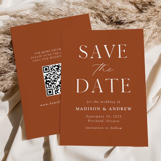 Modern Elegant Terracotta QR Code Save The Date (Creator Uploaded)