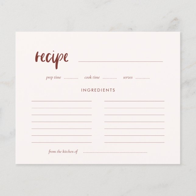 Modern elegant terracotta recipe card (Front)