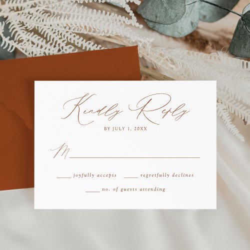 Modern Elegant Terracotta Script Wedding RSVP Card