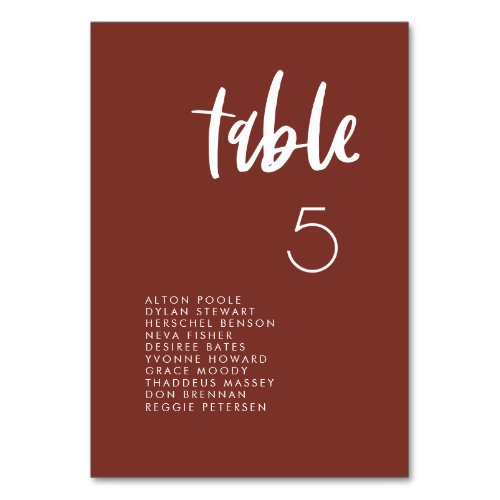 Modern elegant terracotta seating chart cards