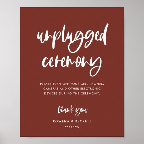 Modern elegant terracotta Unplugged ceremony Poster