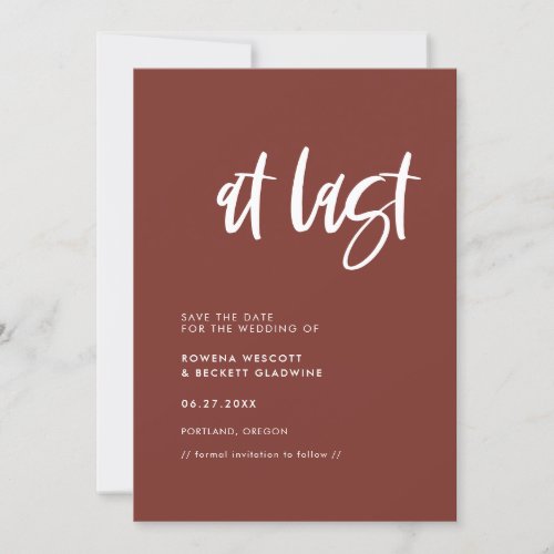 Modern elegant terracotta wedding At last Save The Date