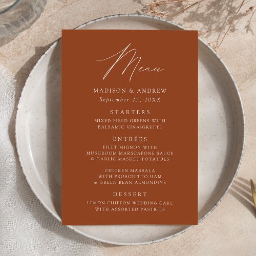 Modern Elegant Terracotta Wedding Menu