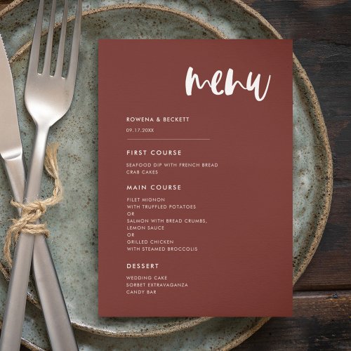 Modern elegant terracotta wedding menu