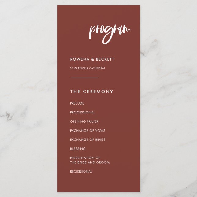 Modern elegant terracotta wedding program (Front)