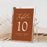 Modern Elegant Terracotta Wedding Table Numbers<br><div class="desc">Trendy, minimalist wedding table number cards featuring white modern lettering with "Table" in modern calligraphy script. The design features a terracotta background or a color of your choice. The design repeats on the back. To order the terracotta table cards: add your name, wedding date, and table number. Add each number...</div>