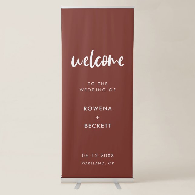 Modern elegant terracotta Welcome to our weddin Retractable Banner (Front)