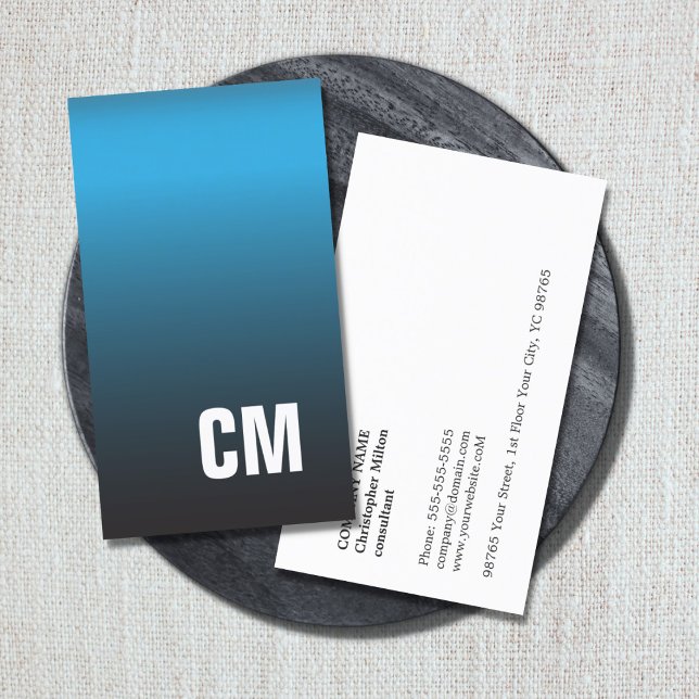 Modern Elegant Texture Blue Monogram Consultant Business Card (Creator Uploaded)