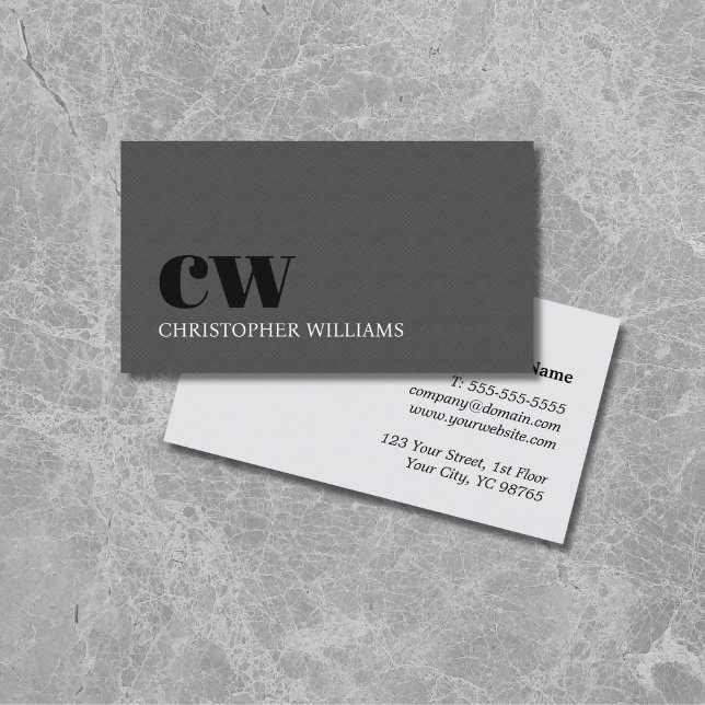 Modern Elegant Texture Gray Bold Monogram Business Card (Creator Uploaded)