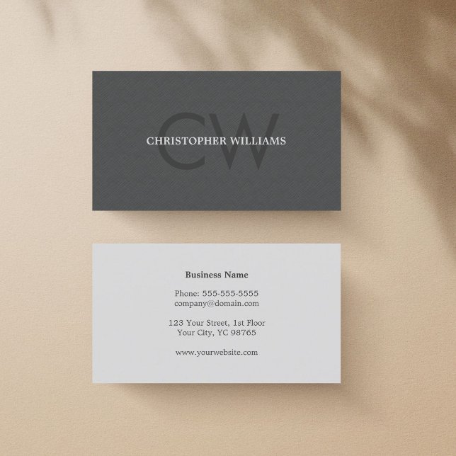 Modern Elegant Texture Gray Monogram Consultant Business Card (Creator Uploaded)